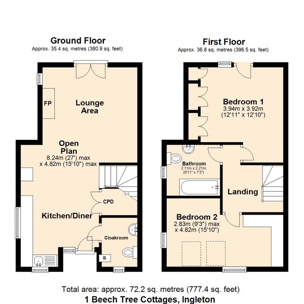 Floorplan for 1 Beech Tree Cottages, Ingleton