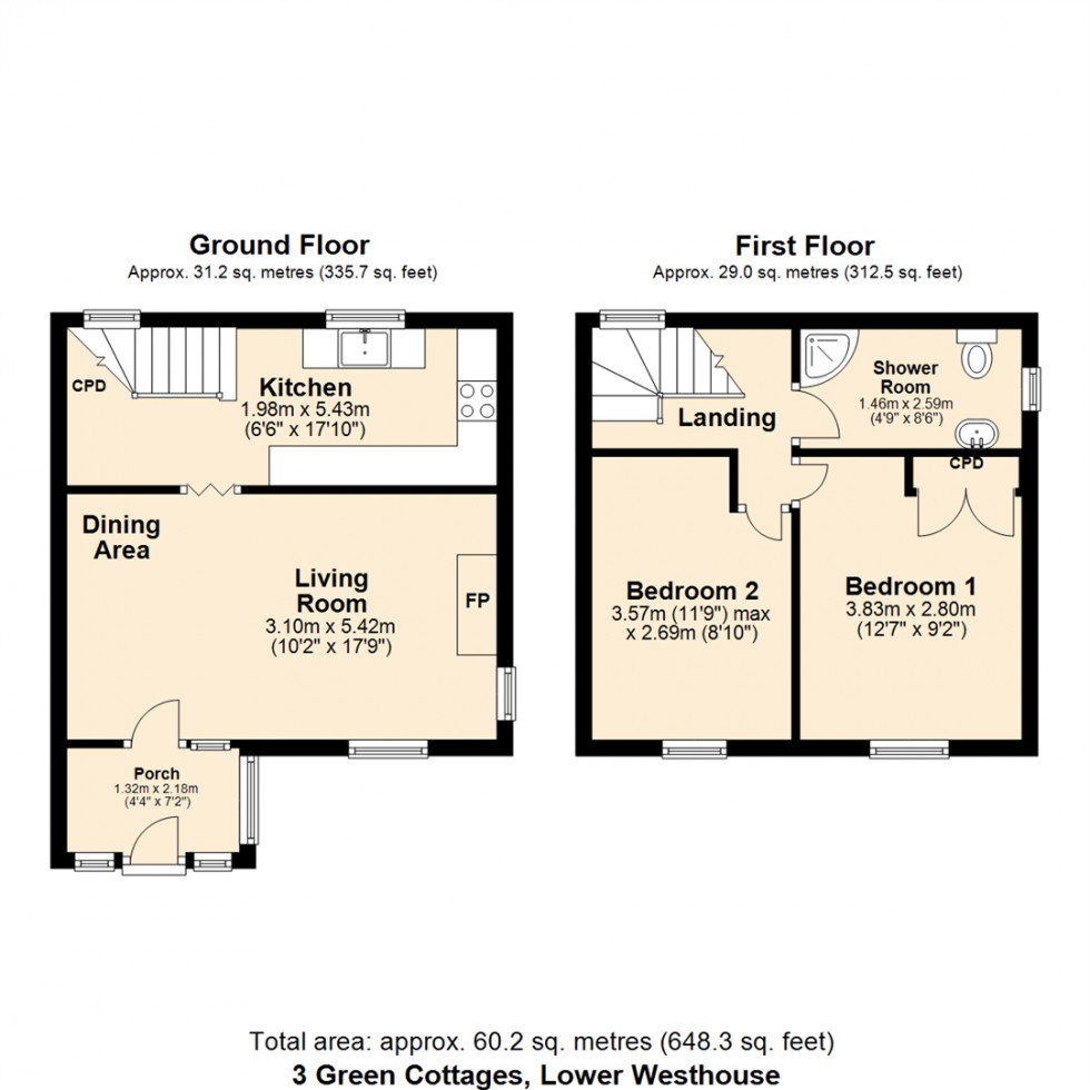 Floorplan for 3 Green Cottages, Lower Westhouse