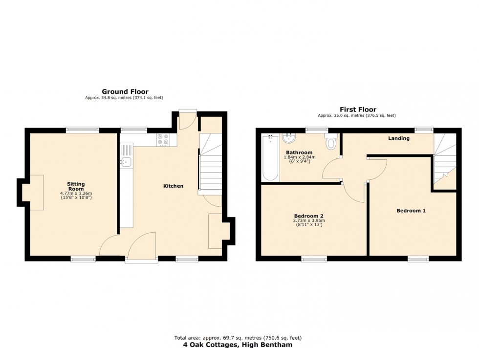 Floorplan for Oak Cottages, Bentham