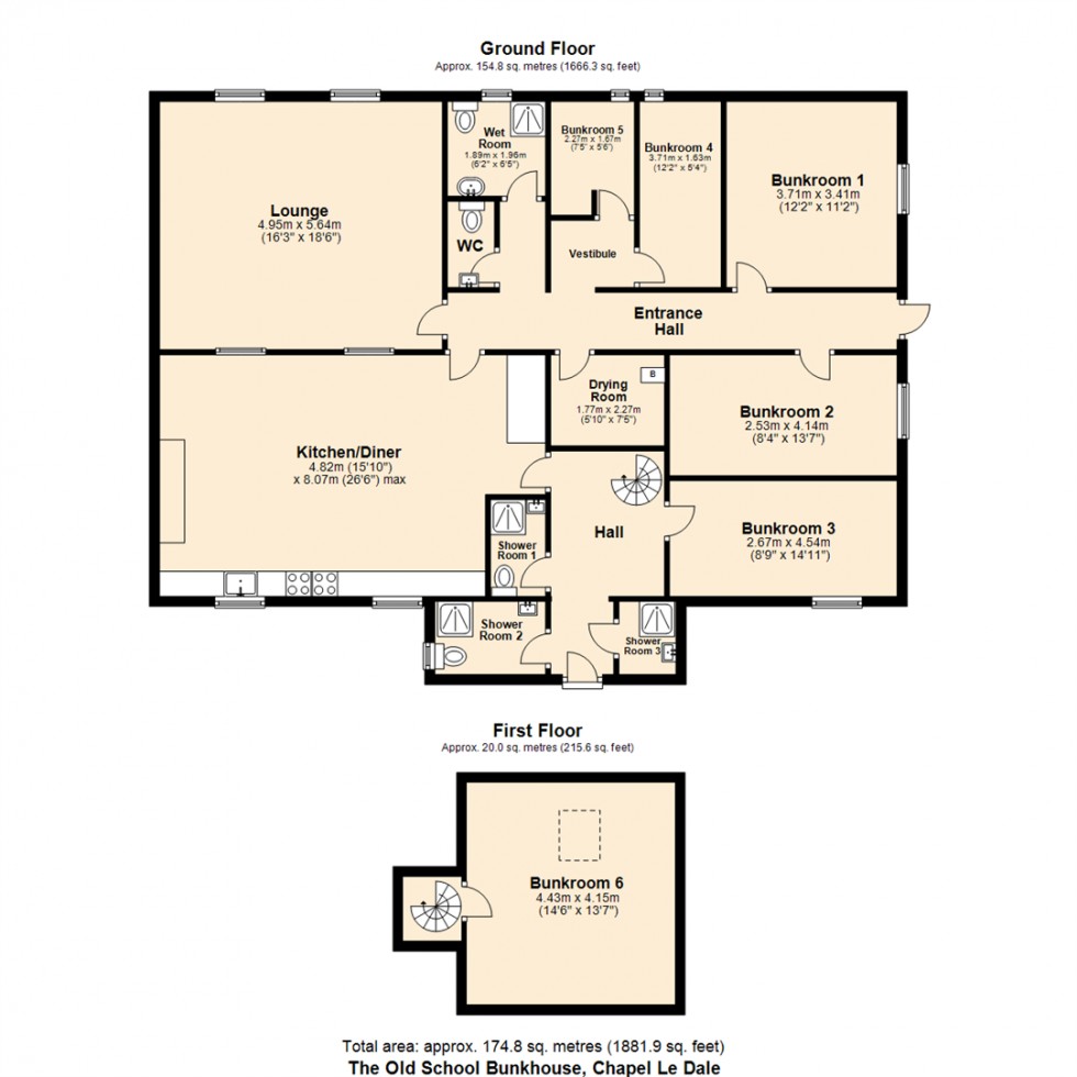 Floorplan for The Old School Bunkhouse, Chapel-le-Dale
