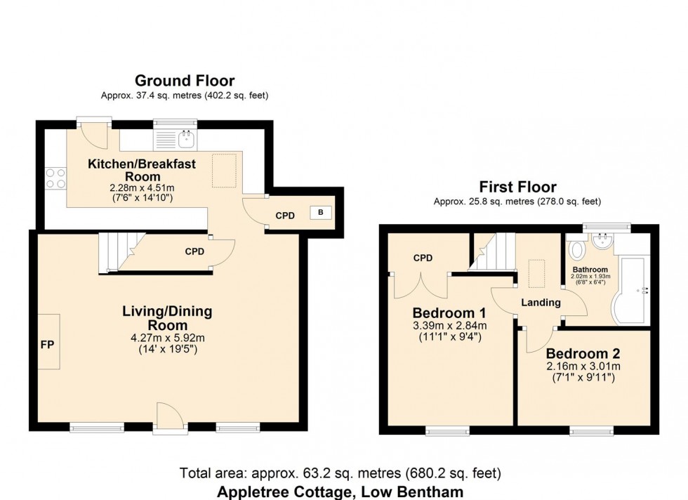 Floorplan for Appletree Cottage, Low Bentham